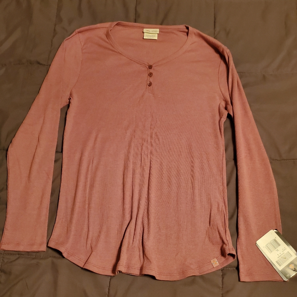 Dickies Women's Ribbed Long-Sleeve 3-Button Henley Shirt NWT